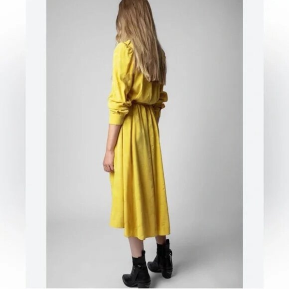 NWT | Zadig & Voltaire Rallye Chains Silk Dress 100% Silk Buttercup Yellow - Picture 4 of 8